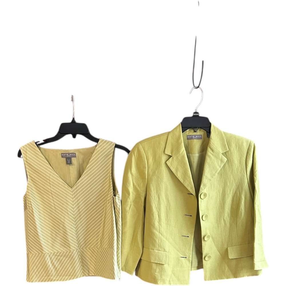 Kate Hill linen blend jacket silk sleeveless blouse with side zipper Size 12P